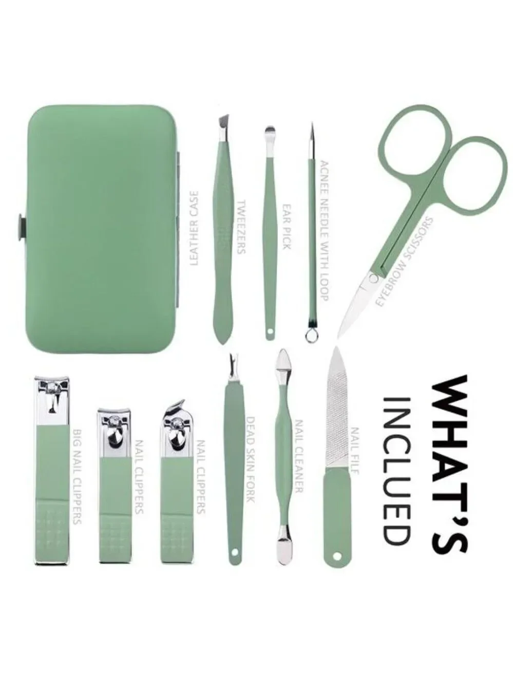 Jade Green Manicure Pedicure Set Stainless Steel Nail Clippers Travel Kit